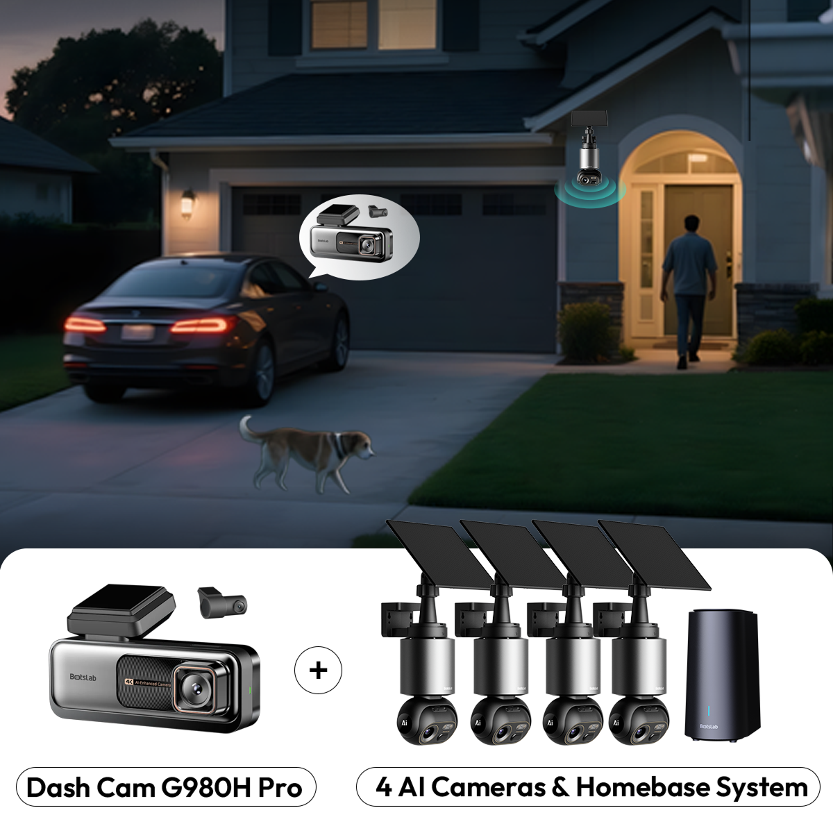 Home & Drive Security Bundle: G980H Pro Dash Cam + W510 4-Cam Outdoor Camera
