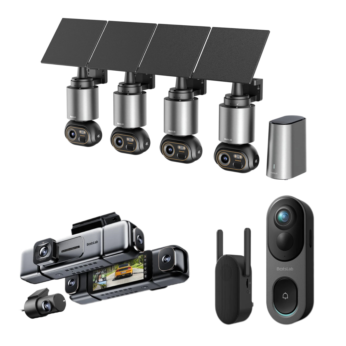 Home & Drive Security Bundle: W510 4-Camera Kit + G980H 4-Camera Dash Cam + R810 Doorbell