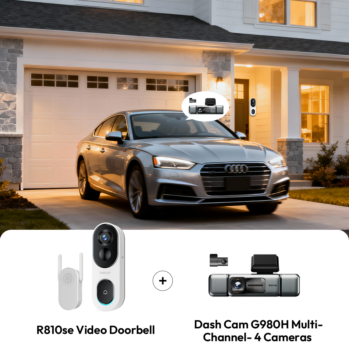 Home & Drive Security Bundle: G980H 4-Channel Dash Cam + R810 SE Video Doorbell