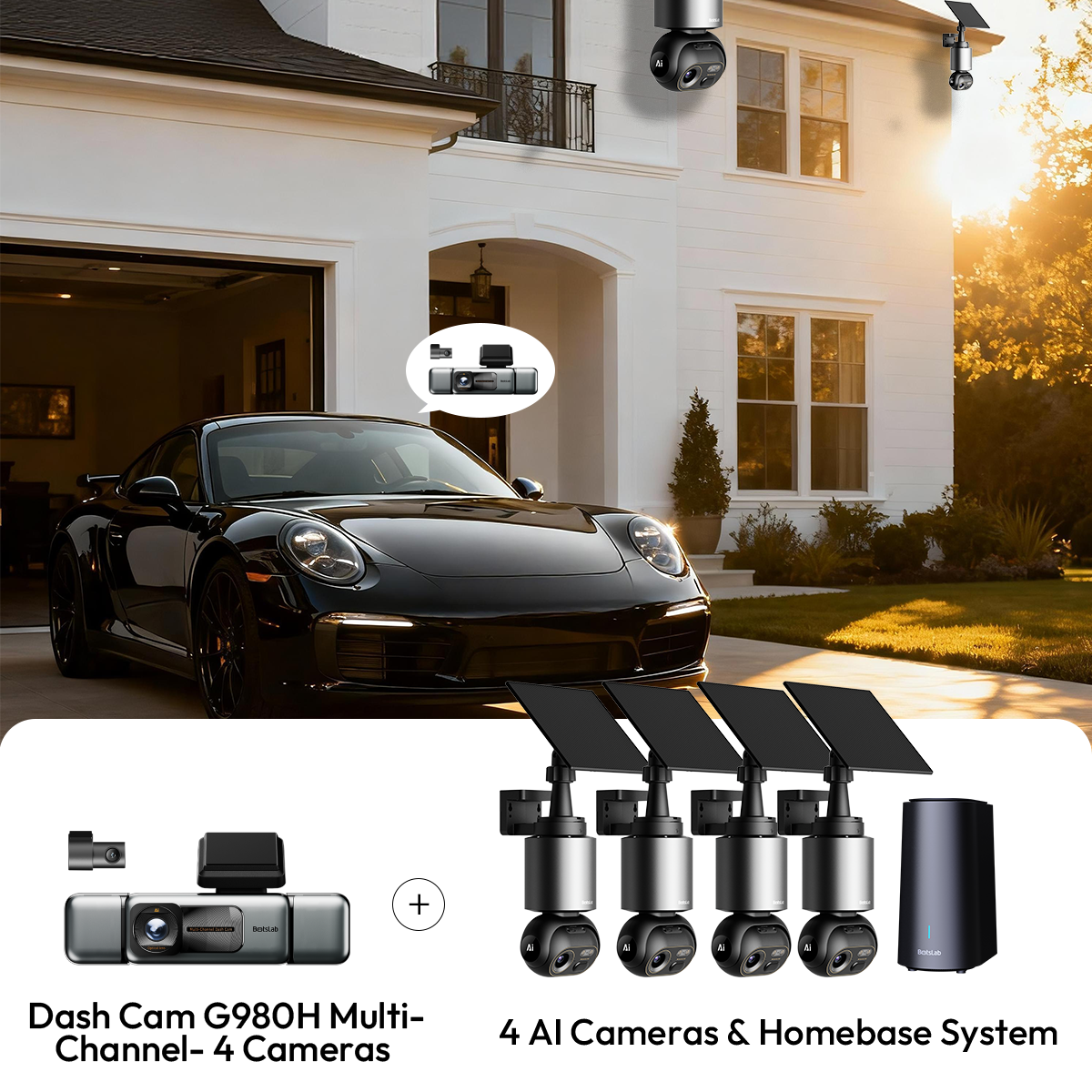 Home & Drive Security EU Bundle: W510 4-Cam Outdoor Camera + G980H 4-Channel Dash Cam
