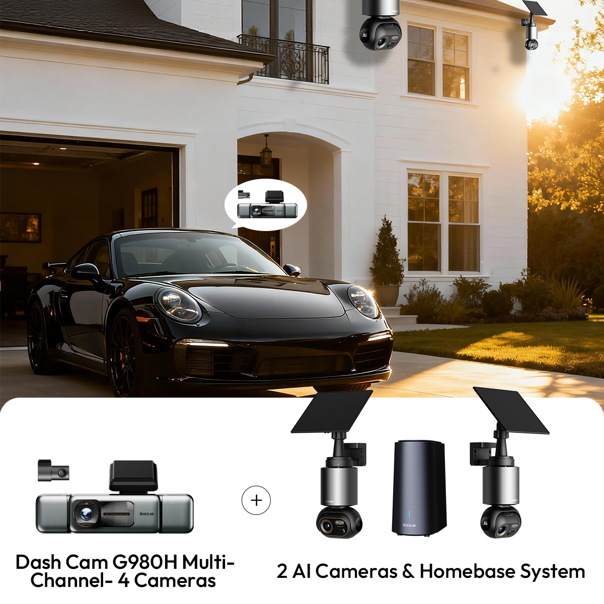 Home & Drive Security Bundle: W510 Outdoor Camera + G980H 4-Channel Dash Cam