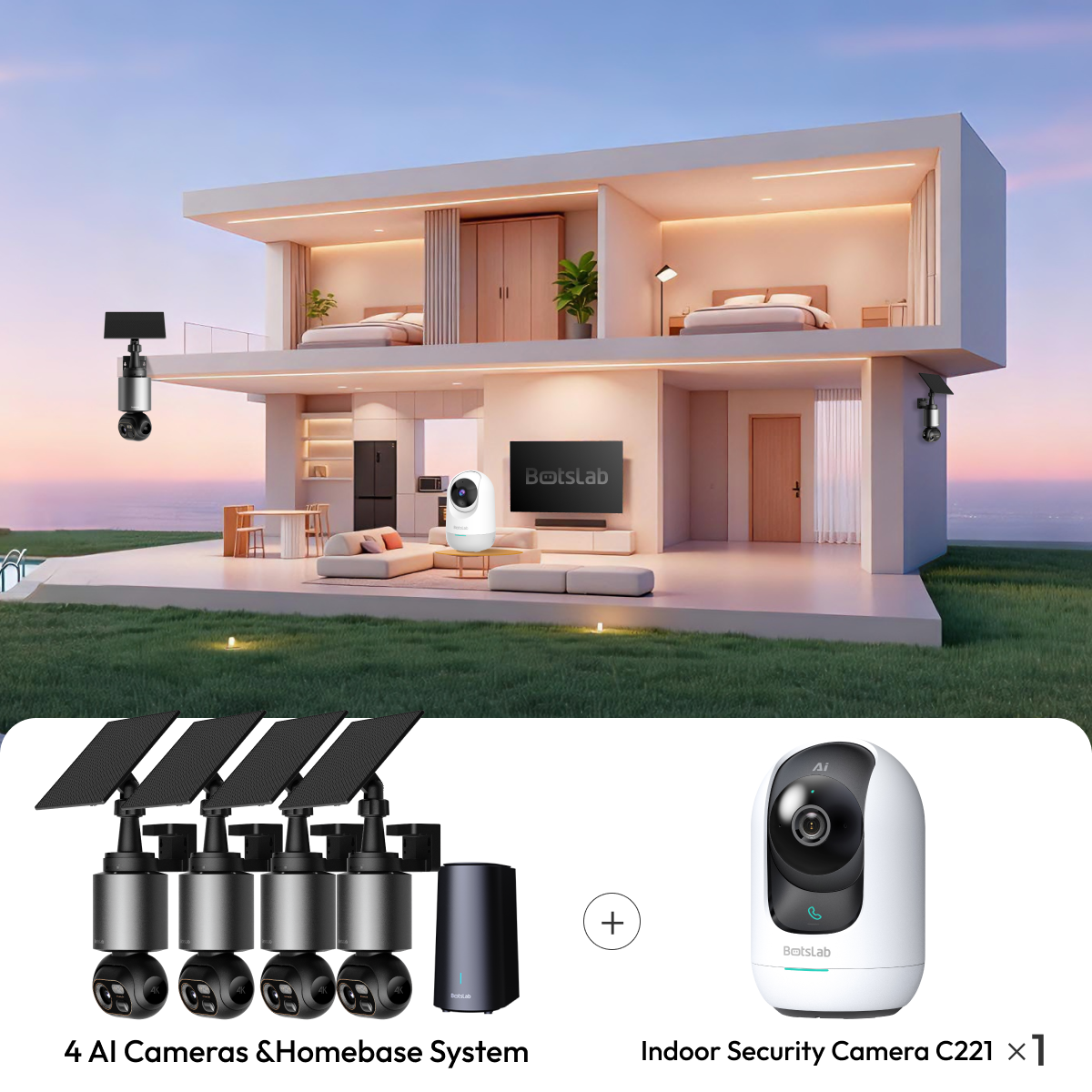 Home Security Bundle: W510 4-Cam Outdoor Camera + C221 Indoor Camera