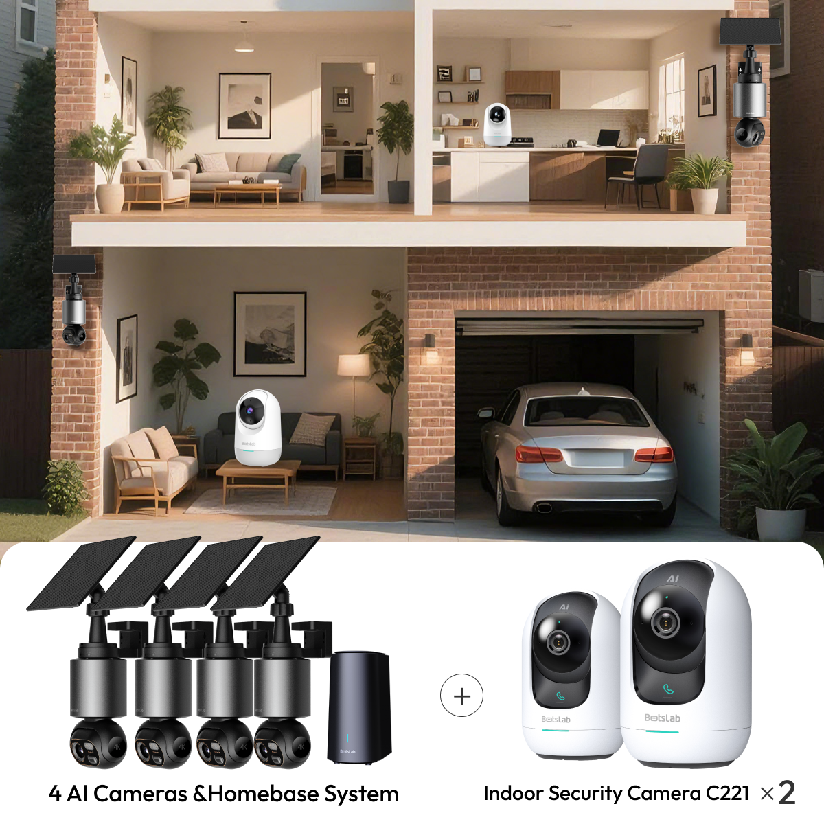 Home Security Bundle: W510 4-Cam Outdoor Camera + C221 Indoor Camera (2 Packs)