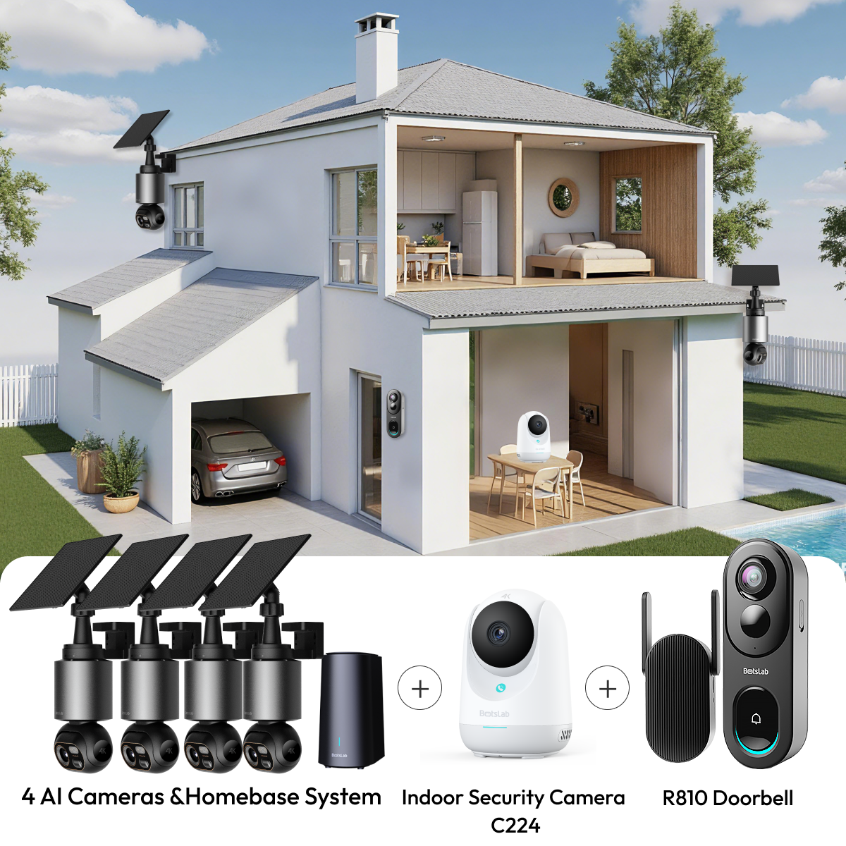 Home Security Bundle: W510 (4-Cam Kit) + C224 + R810